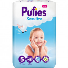Scutece Pufies Sensitive, 5 Junior, Maxi Pack, 11-16 kg, 48 buc