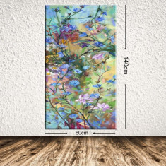 Tablou decorativ Field Flowers, Tablo center, 60x140 cm, canvas, multicolor