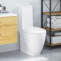 vidaXL Vas WC toaletă de baie, alb, ceramică, rotund, flux inferior