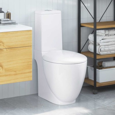 Vas WC toaletă de baie, alb, ceramică, rotund, flux inferior foto