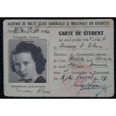 Carte de student (Ionescu Elena), Academia de Inalte Studii Comerciale si Industriale Bucuresti, 1945-1946