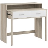 HOMCOM Consolă cu Masă Glisantă și 2 Sertare, Masă de Hol cu Depozitare pentru Camera de Zi, Intrare, Dormitor, 95x35x87 cm, Lemn Natural