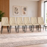 Set 6 scaune bucatarie/living, Artool, Libra, catifea bej, picioare metal negru, 44x40x88.5 cm