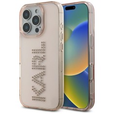 Husa iPhone 16 Pro Max Karl Lagerfeld IML Rhinestones, Pink Logo, KLHCP16XHKLSTDCP foto