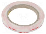 Bandă de fixare 3M, 9mm x 5,5m, acril albă, rezistentă la temperaturi -35&divide;90&deg;C