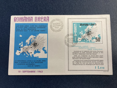 Romania, Exil, emisiunea XXXIV, an 1963, FDC colita nedantelata foto