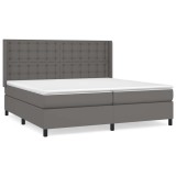 Cumpara ieftin Pat box spring cu saltea, gri, 200x200 cm, piele ecologica