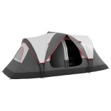 Outsunny Cort de Camping pentru 6-8 Persoane cu 2 Camere Separate și Uși cu Fermoar, 450x215x180 cm, Gri | Aosom Romania