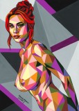 Escape from Labyrinth - Pictura cubism erotic pop art, tempera pe carton special, arta erotica 25 x 35 cm, certificat de autenticitate