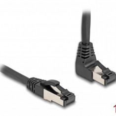 Cablu de retea RJ45 Cat.8.1 S/FTP drept/unghi 90 grade sus 1m Negru, Delock 80394
