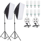 Cumpara ieftin Kit de 2 softboxuri, soclu de 4 becuri, 2 trepiezi reglabili 200 cm, 8 becuri de 150W, Dactylion