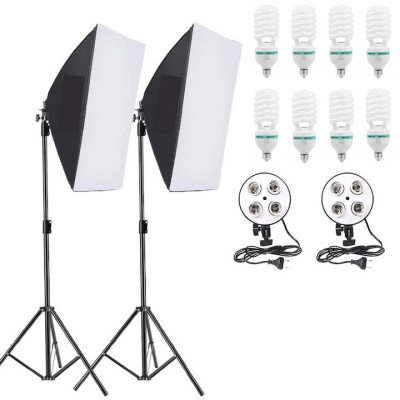 Kit de 2 softboxuri, soclu de 4 becuri, 2 trepiezi reglabili 200 cm, 8 becuri de 150W foto