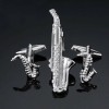 Butoni Argintii Saxofon Muzica + Ac Cravata Set Cadou Instrumente Muzicale Barbati Elegant Accesorii Cravate Nunta Botez