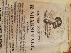 W. Shakespeare, tipar Paris 1837, 350 pagini, stare modesta, completa foto