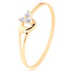 Inel din aur galben 14K - trei diamante roz deschis, inimă - Marime inel: 57