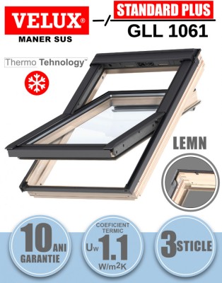 Fereastra mansarda Velux GLL 1061, lemn de pin, 3 sticle, maner sus foto