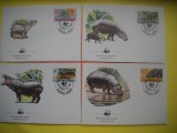 HOPCT PLIC FDC S NR 316 SET 4 FDC -FAUNA- HIPOPOTAM 1984 LIBERIA -NECIRCULAT