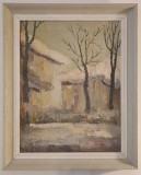 TEOFIL BACIU-PICTOR IESEAN-PEISAJ CU CASE IARNA-ULEI PE PANZA-
