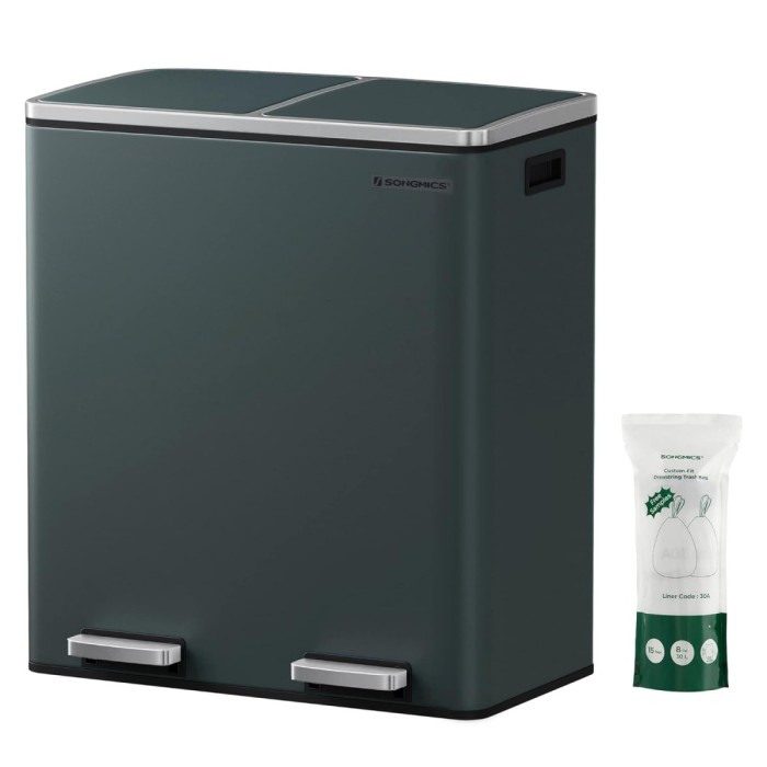 SONGMICS Cos de gunoi din inox cu 2 compartimente colectare selectiva, cu galeti interioare, 2x30litri, gri inchis Household NewTrend