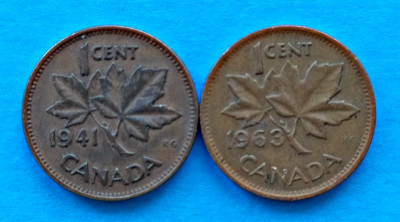 CANADA 1 CENT 1941 + 1 CENT 1963 STARE EXCELENTA foto