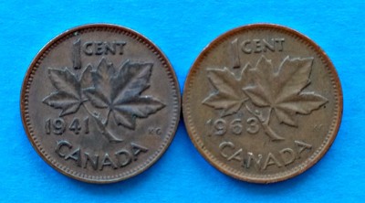 CANADA 1 CENT 1941 + 1 CENT 1963 STARE EXCELENTA foto