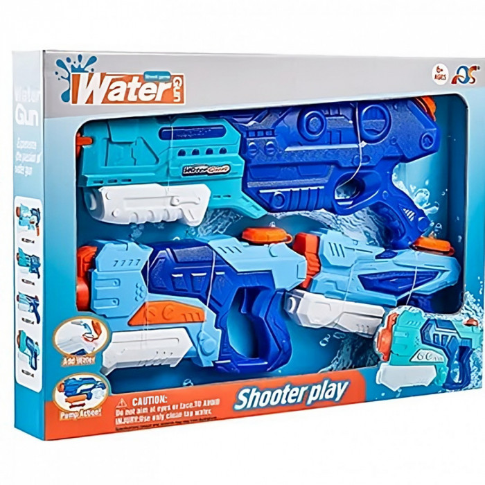 Set 3x pistol cu apa pentru copii 6 ani+, rezervor 1x 1500 ml cu 1x 500 ml si 1x 300 ml, albastru