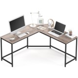 VASAGLE Birou de colt in forma L, cadru metalic, stil industrial, 149x149x76 cm, gri stejar