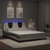 VidaXL Cadru de pat cu LED, alb și negru, 160x200 cm, piele ecologică