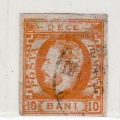 Romania 1871/72 Carol I cu barba 10 bani nedantelat