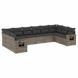 Cumpara ieftin Set mobilier de gradina cu perne, 10 piese, gri, poliratan