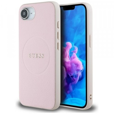 Husa MagSafe pentru Apple iPhone 16e, Guess, Grained Gold Ring, Roz foto