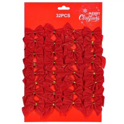 Set Fundite Decorative Craciun, Rosii, Catifelate, 5.5x2cm, 32 Bucăți foto
