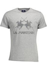 La Martina Tricou din bumbac barbati, cu imprimeu, Regular Fit, Gri, M foto