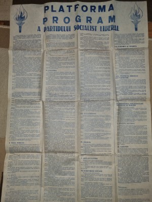 AFIS 1990-platforma program a partidului socialist liberal - dimensiuni 86/61 cm foto