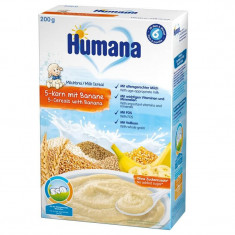 Cereale cu lapte, 5Cereale si banane, 200 gr, Humana