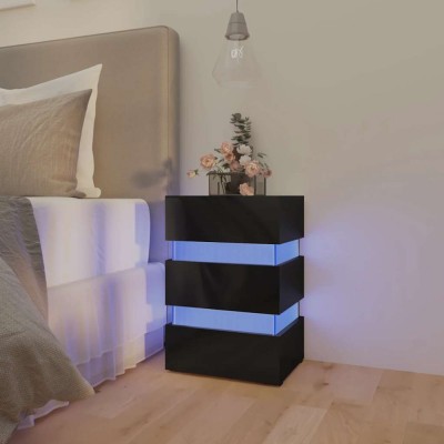 vidaXL Dulap noptieră cu LED negru lucios 45x35x67cm lemn prelucrat 326847 foto
