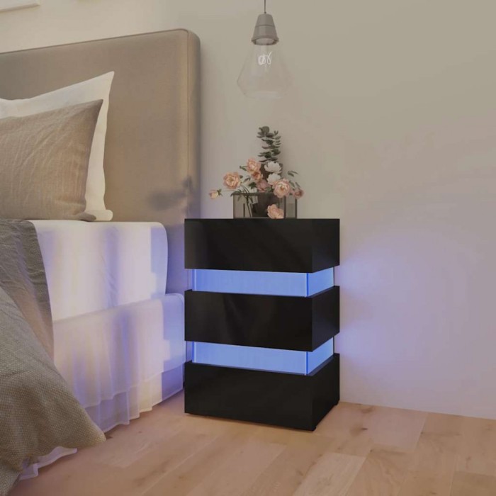 vidaXL Dulap noptieră cu LED negru lucios 45x35x67cm lemn prelucrat 326847