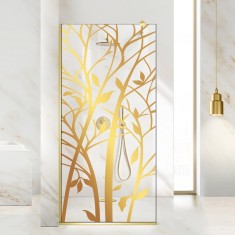 Paravan dus walk-in Aqua Roy Gold, Wood auriu, sticla 8 mm clara, securizata anticalcar, 70x195 cm