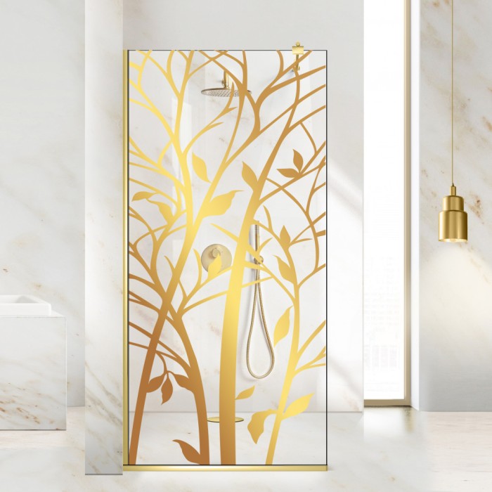 Paravan dus walk-in Aqua Roy Gold, Wood auriu, sticla 8 mm clara, securizata anticalcar, 120x195 cm