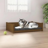 Cumpara ieftin Pat pentru c&acirc;ini, maro miere, 105,5x75,5x28 cm, lemn masiv pin