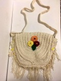 Cumpara ieftin Poseta Crosetata Handmade Alba cu Flori, Captuseala, 30x22cm - Geanta Unicat