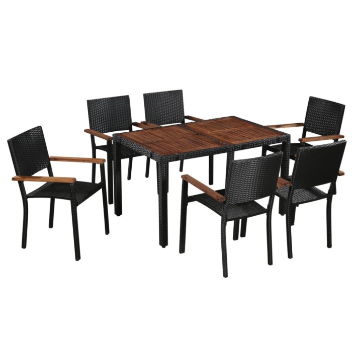 vidaXL Set mobilier de exterior 7 piese negru, poliratan, lemn acacia 43935