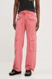 Desigual pantaloni ALEJANDRIA femei, culoarea roz, fason cargo, high waist, 25SWPW27