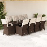 VidaXL Set bistro de grădină cu perne, 11 piese, maro, poliratan