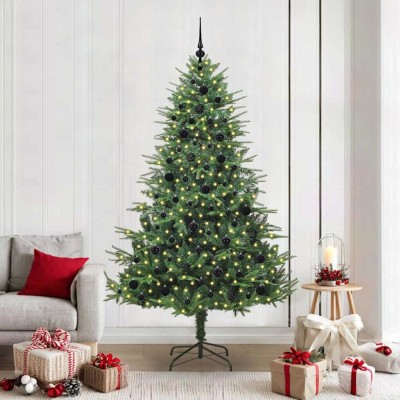 vidaXL Brad de Crăciun artificial pre-luminat cu set de bile Verde 3395358 foto