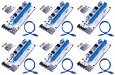 Riser PCI iUni V008S, Set 6 buc, PCI-E 1X - 16X, cablu 6 pini, USB 3.0, mining BTC, ETH foto