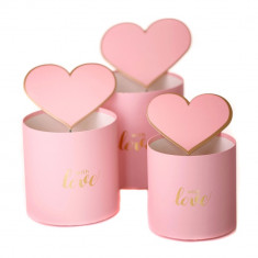 Set 3 cutii rotunde cu inimi - model with love roz foto