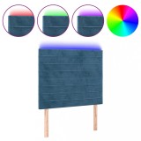 Tablie de pat cu LED, albastru inchis, 100x5x118/128cm, catifea