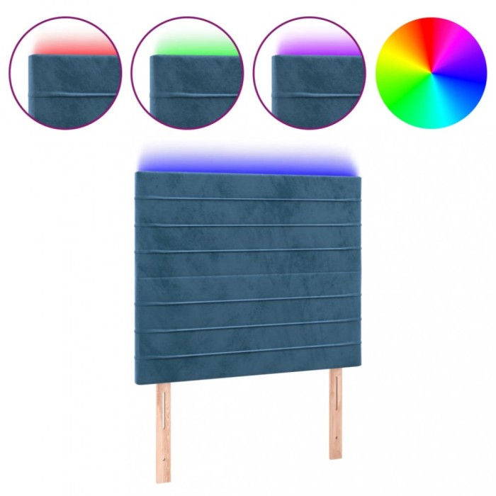 Tablie de pat cu LED, albastru inchis, 100x5x118/128cm, catifea