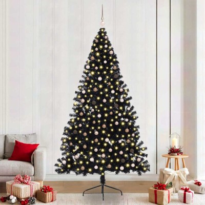 vidaXL Brad de Crăciun artificial pre-iluminat Negru 240 cm PVC 3397165 foto